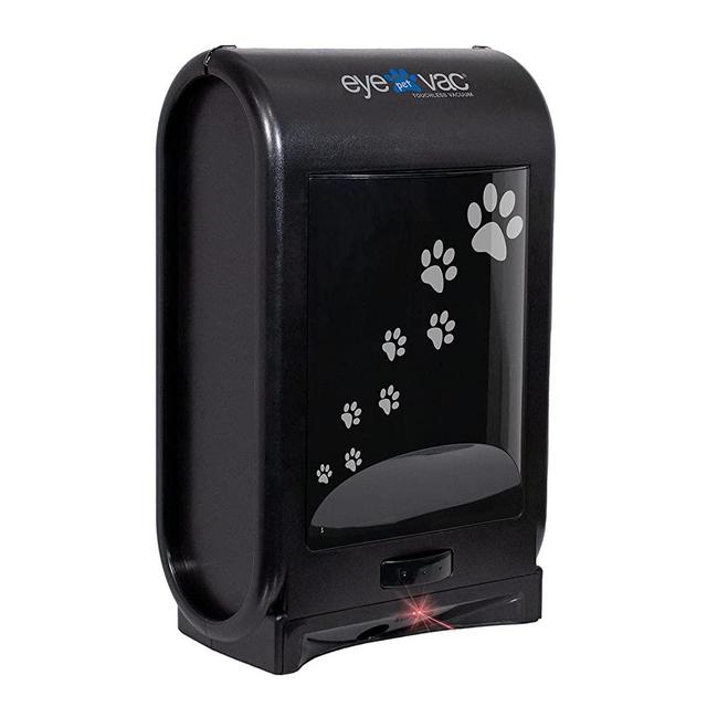 EyeVac Pet -Touchless Stationary Vacuum for Pet Hair, Dust and Debris. Tuxedo Black with Paw Prints