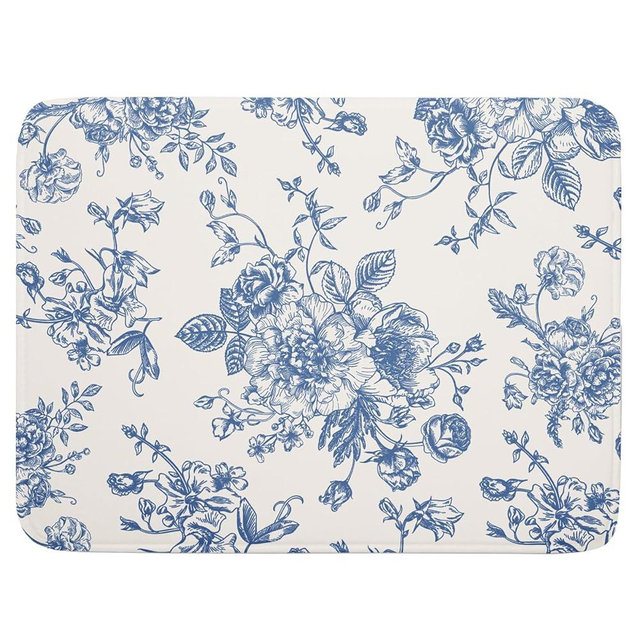Vintage Blue Floral Dish Drying Mat for Kitchen Counter 18x24 Inch Chinoiserie Flowers Absorbent Reversible Microfiber Dish Pad Dish Drainer Rack Mats Countertops Protector Mat