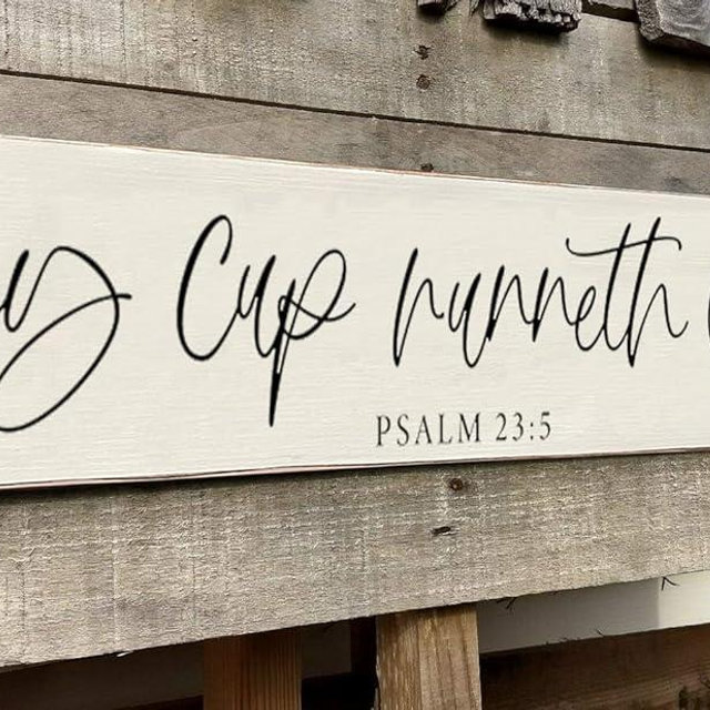 Farmhouse Kitchen Wall Decor,My Cup Runneth Over Sign,Printed Wooden Hanging Plaque Wall Art Sign Rustic Psalm Wood Kitchen Signs Dinning Room Wall Decor 4x16 inch