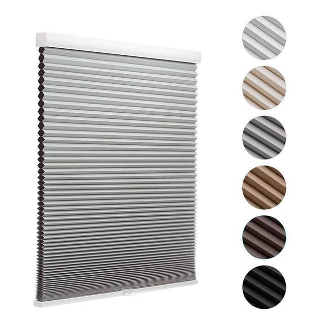 MYshade Blackout Cordless Cellular Shades Honeycomb Shades for Indoor Windows Room Darkening Blinds for Home Office Pull Down Window Shades Easy to Install 24 inch Wide, H64 Grey Pleated Shades
