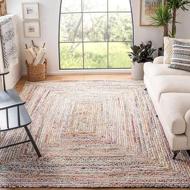 SAFAVIEH Cape Cod Collection 8' x 10' Beige / Multi CAP202B Handmade Boho Braided Jute & Cotton Area Rug