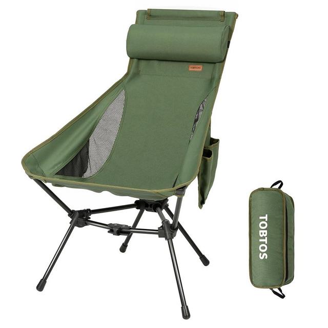 TOBTOS High Back Camping Chair, Lightweight Camping Chair with Headrest, Stable Portable Folding Chair for Outdoor Camp, Hiking, Backpacking(Green)