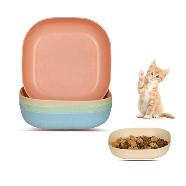 HMDZMR Cat Food Bowl Set, 6 inch Wide Shallow Cat Bowl for Relief Whisker Fatigue,Small Flat Cat Dish, Shallow Pet Feeding Dish or Plate for Cats and Small Dogs (4Pcs)