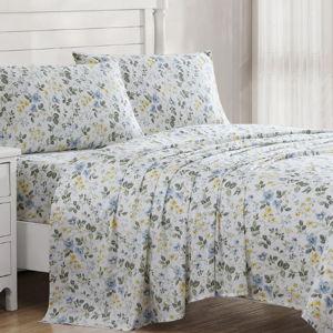 Laura Ashley Sateen Cotton Printed Sheet Sets - Meadow Floral, Queen Sheet Set with 2 Pillowcases