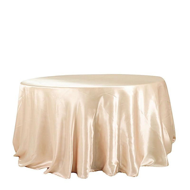Balsa Circle Beige Satin Round Tablecloth 132 in for Wedding Birthday Party Events Reception Catering Home Decorations Supplies