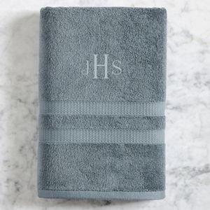Plush Terry Bath Towel Monogramed - Steel Blue, Text Color: Out of the Blue (DO)