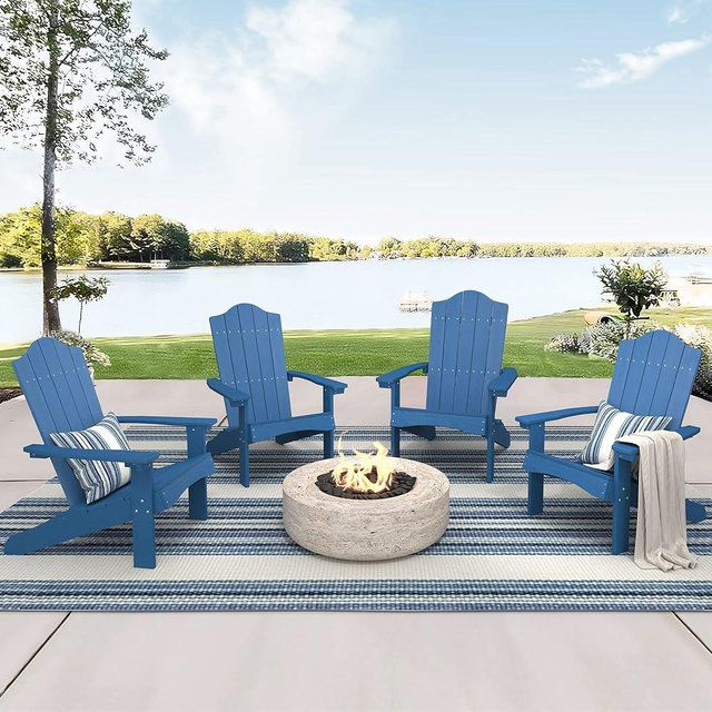 LUE BONA Adirondack Chairs Set of 4, Navy Blue Poly Adirondack Chair, Modern Plastic Adirondack Fire Pit Chairs Weather Resistant for Patio, Porch, Deck, Pool, Garden, Backyard