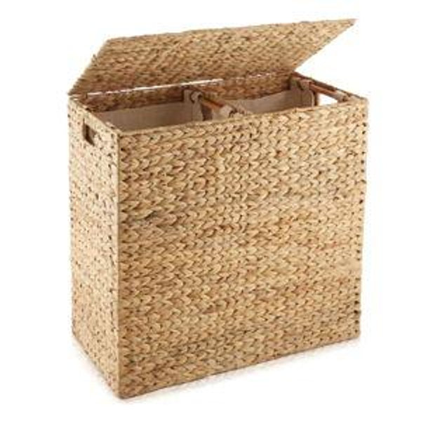 Casafield 2-Section Laundry Hamper Basket with Removable Liner Bags - Natural