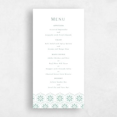 Seafoam, Green Wedding Menu - Aeolus