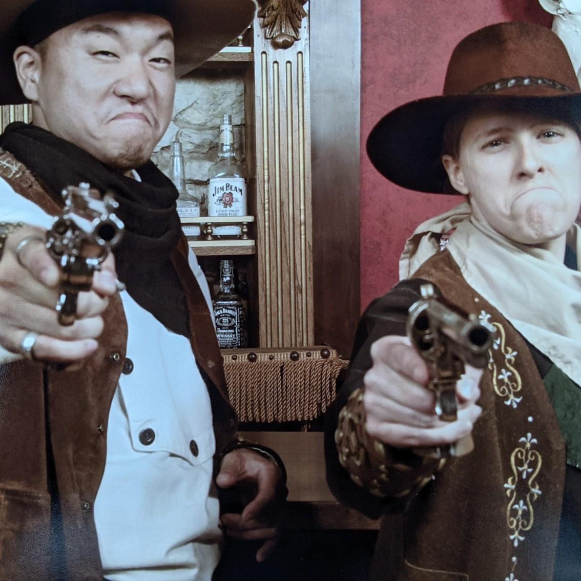 eureka springs was the second stop on our first date. they have an old time photo booth downtown. Dont mess with these buckaroos