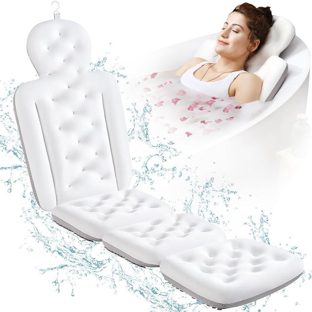 Full Body Bath Pillow for Bathtub, Thick Bathtub Cushion with Laundry Bag, Luxury Tub Pillow for Bath for Headrest Neck and Back Support White 63" x 16"