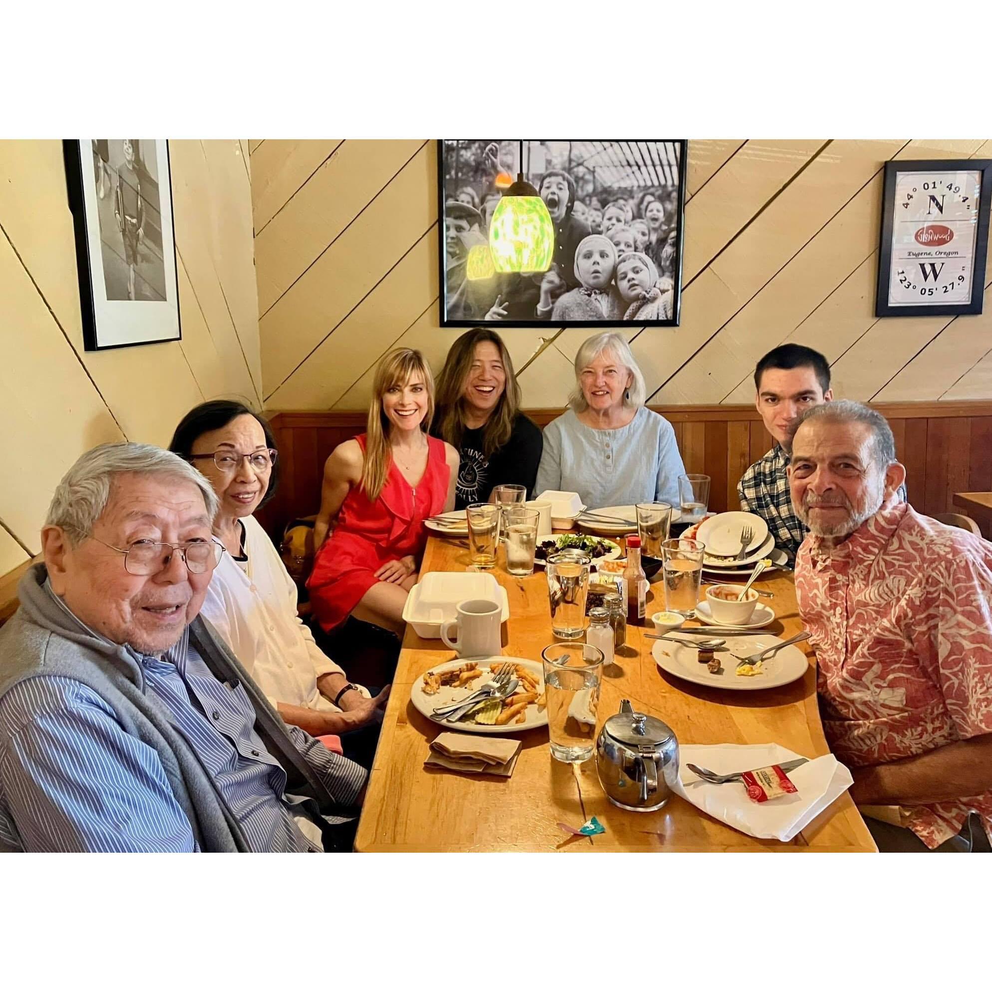 With Bron and Blake's parents on Mother's Day in Eugene, 2023 (and nephew Jordan)!