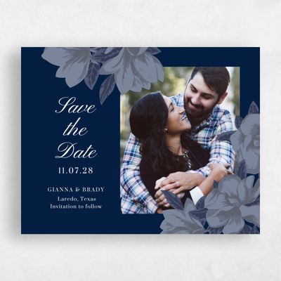 Blue Fall Wedding Save the Date - Indigo Portrait
