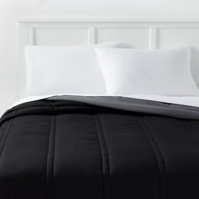 Full/Queen Lofty Microfiber Comforter Black - Room Essentials™: Midweight, Machine Washable, OEKO-TEX Certified