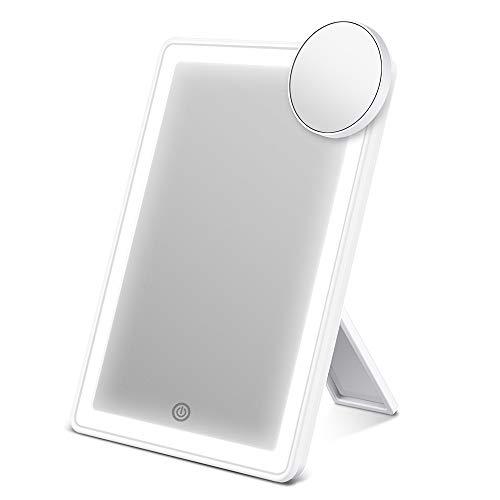 ESR7Gears Makeup Mirror with Lights, Vanity Mirror with 72-LED Halo Lighting, Detachable 10× Magnification Mirror, Tricolor Lighting, Stepless Dimming, and Dual Power Options, Lighted Cosmetic Mirror