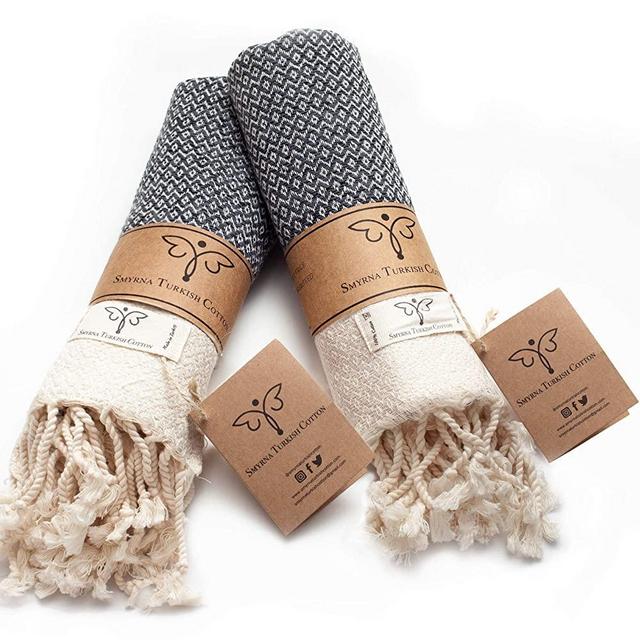 Smyrna Original Turkish Hand Towels Set of 2 | 100% Cotton, 16 x 40 Inches | Decorative Bathroom Peshtemal Towel for Hand, Face, Hair, Gym, Yoga, Tea, Dishcloth, Kitchen and Bath (Dark Gray)