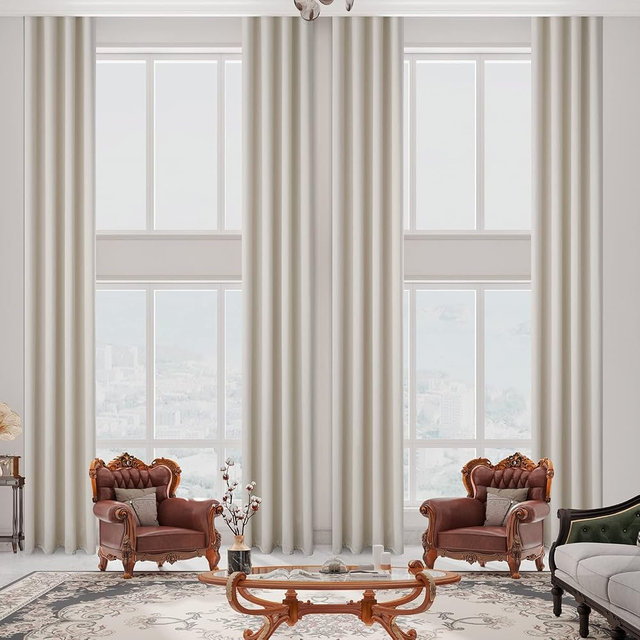 100% Blackout Faux Linen Extra Long Curtain 14ft Length,Luxurious Solid Grommet High Woven Elegant Linen Drape for 2 Story House,High Living Room,High Ceiling(Ivory,1 Panel,52 x 168 Inch)