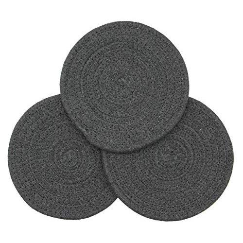 Kitchen Potholders Set Trivets Set 100% Pure Cotton Thread Weave Hot Pot Holders Set Hot Pads Hot Mats, Round Stylish Coasters, Diameter 7 Inches, Set of 3 (Dark Grey, 7")