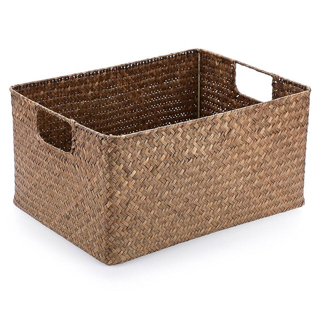 GUSHBIN Wicker Storage Baskets for Shelf Organizing Wicker Basket Bin Rectangular Seagrass Basket Box Large Opened Storage Bins Organizer Handwoven Baskets Cube for Closet Bathroom Pantry