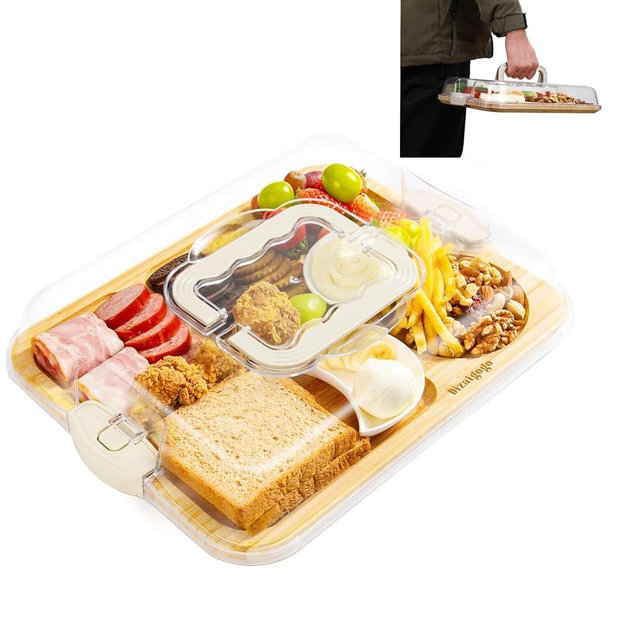 Portable Travel Charcuterie Boards with Locking Lid and Handle and Compartments, Cheese Board,Cheese Platter, Bamboo Cutting Board for Kitchen, House Warming Gifts, Wedding Gifts, Bridal Shower