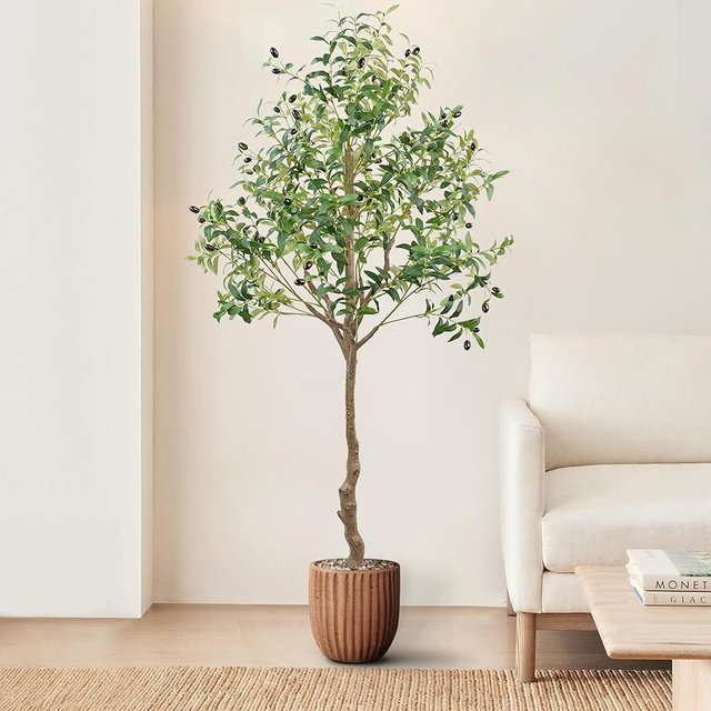 ANTING Artificial Olive Tree 6FT Tall, Faux Olive Trees with Pot, 72in Outdoor Fake Potted Silk Plant for Home Decor Indoor Gift