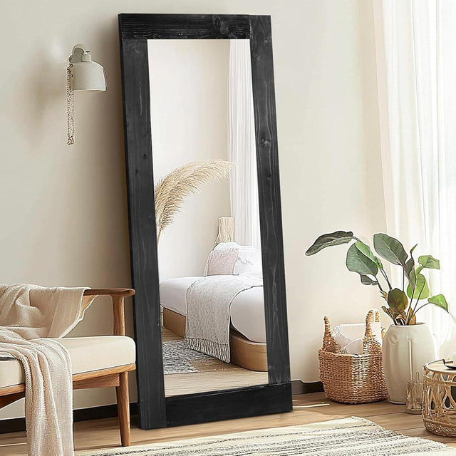 ABSWHLM Full Length Mirror 58"x24" – Solid Wood Frame, HD Tempered Glass, Wall Mounted & Leaning, Rustic Modern Decor for Bedroom, Living Room, Entryway, Black