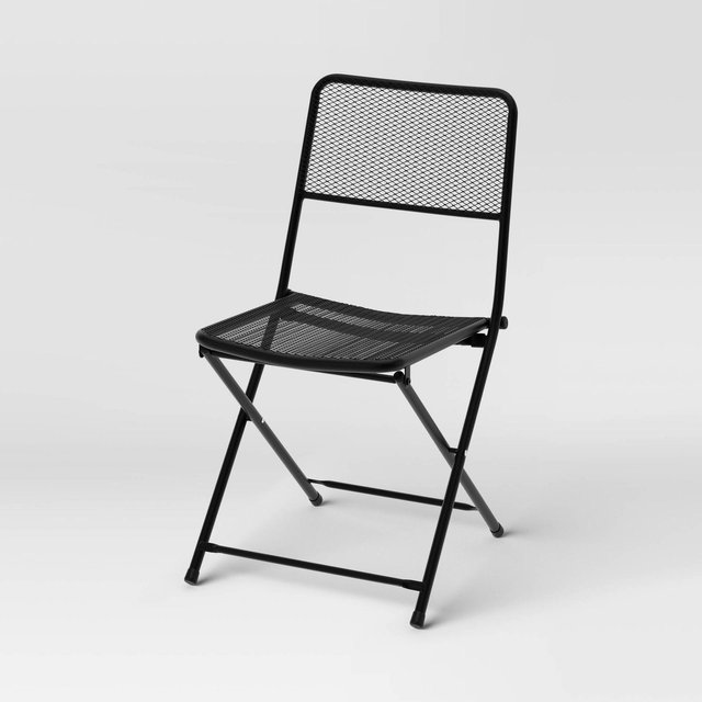 1pc Metal Mesh Outdoor Portable Patio Folding Chair Black - Room Essentials™