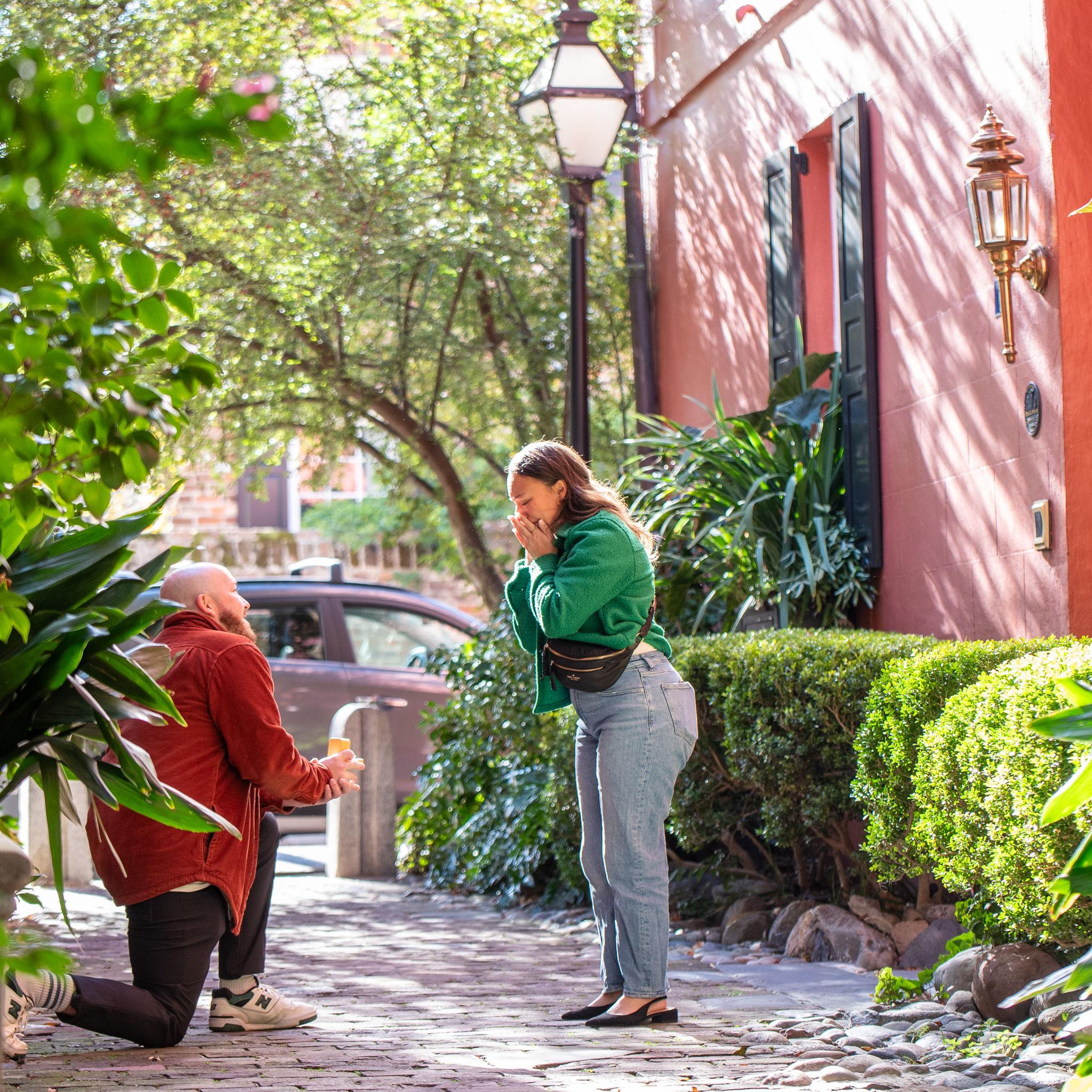When he got down on one knee and a hidden photographer was able to capture the surprise