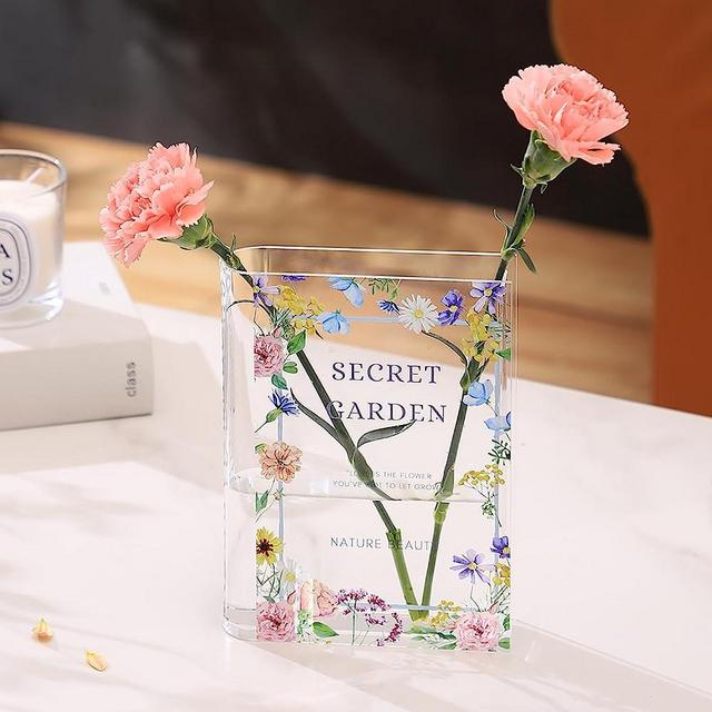 PORPAN Book Vase, Acrylic Book Vase for Flowers, Book Flower Vase Clear, Book Shaped Vase, A Book About Flowers Vase, Modern Decorative Vase for Home, Bedroom, Living Room, Office, Dining Table
