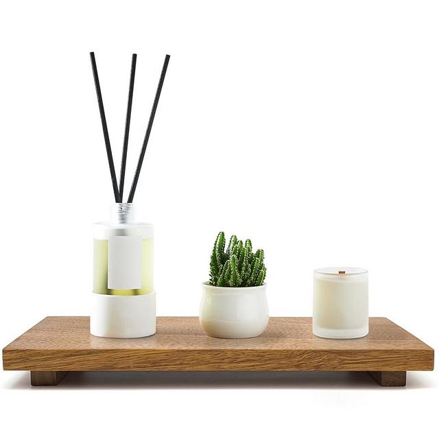 Zurklulu Acacia Wood Riser Pedestal Stand – Farmhouse Wood Display Riser for Kitchen and Bathroom Décor - Counter Display, Plant Stand, Jewelry Holder, Vanity Tray, Candle Stand (L:16"x8"x1.57")