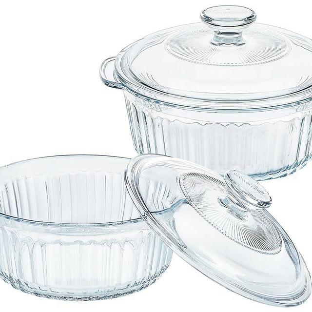 M MCIRCO 4-Piece Glass Casserole Baking Dish, Set of 2 Casseroles With Glass Lids, 1.7 Qt and 2.5 Qt, Round