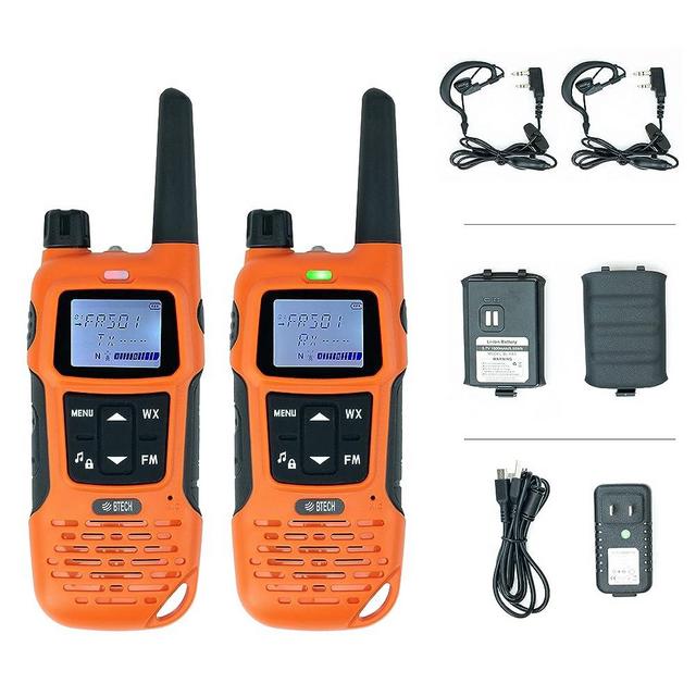 BTECH FRS-A1 2 Pack FRS Orange Walkie Talkies, NOAA, High Output Two-Way Radio. USB-C Charging, Built in Flashlight, FM Radio, NOAA, and More