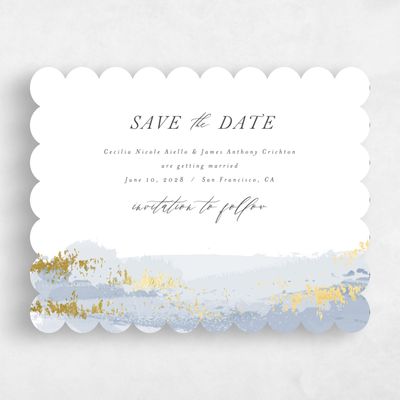 Blue Scalloped Wedding Save the Date - Ione Landscape Foil
