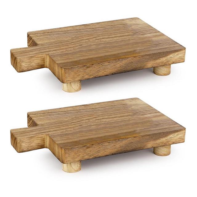 2 Pcs Handmade Wooden Tray,Practical Bathroom and Kitchen Decoration for Soap,Bath Bottles,Candles,Toilet Paper,Plant Holder(10.8 x 6.9 Inch)(Wood Color)