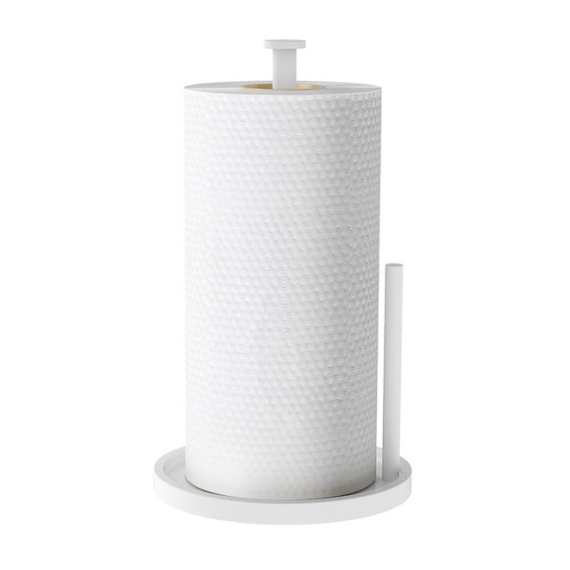 Paper Towel Holder Countertop, Standing Paper Roll Holder with Anti Slip Weighted Base, Stainless Steel Freestanding Paper Towel Holder for Kitchen, White