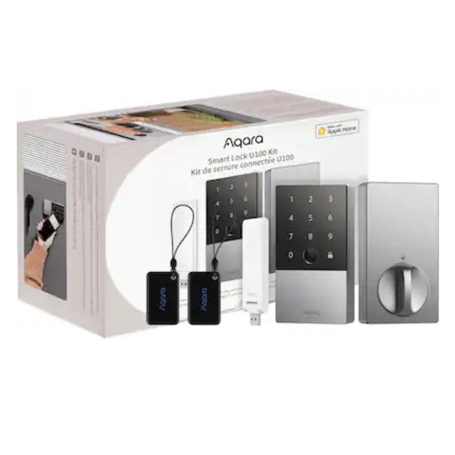 Aqara - Smart Lock U100 Kit - Fingerprint Keyless Door Lock with Apple Home Key Unlocking/ Extra Hub and NFC Card Included - Silver