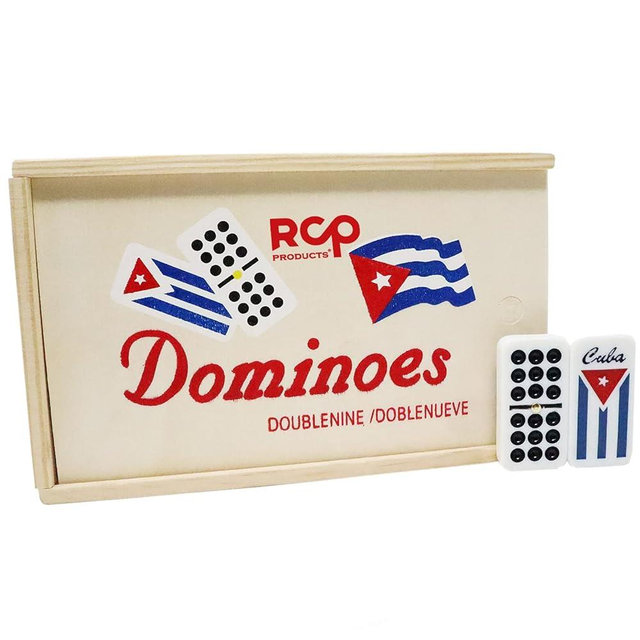 RCP PRODUCTS Dominos Set for Adults – Professional Double 9 Dominoes Set of 55 Tiles, Metal Spinner, Classic and Travel Board Game with Wood Case Juegos de Mesa (Cuban Flag)