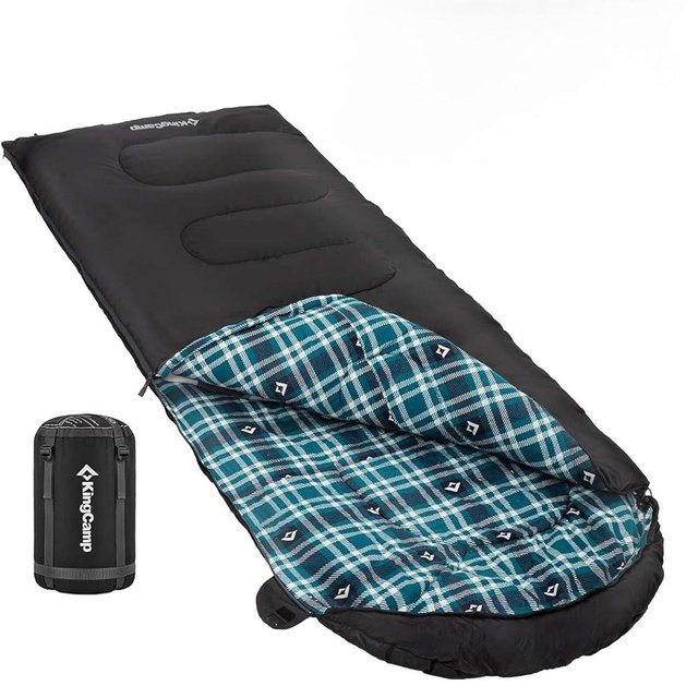 KingCamp Sleeping Bag for Adults, Cold Weather & Warm XL Big and Tall Flannel Sleeping Bags with Compression Sack Portable Waterproof Essentials Gear Accessories for Outdoor Camping