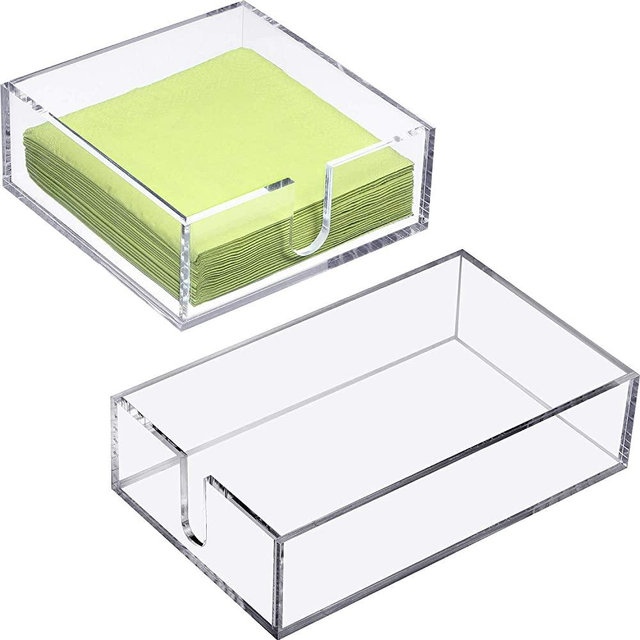 Acrylic Cocktail Napkin Holder for Table, Lucite Clear Beverage Napkin Holder Square Rectangle for Dinner, Kitchen, Bathroom, Restaurant, Bar (2 Pieces, 5 x 5 Inch, 9 x 5.5 Inch)