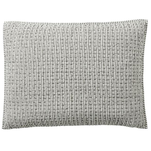Gray Pickstitch Wheaton Reversible Striped Cotton/Linen Quilted Sham, Standard