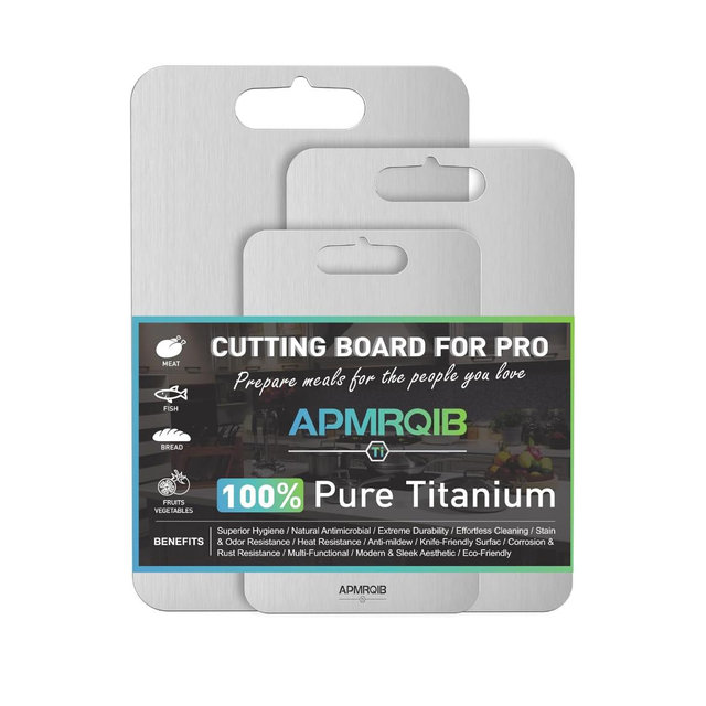 Titanium Cutting Board Set of 3,100% Pure Titanium Cutting Boards for Kitchen, Double Sided Non Toxic Cutting Board, Ideal Charcuterie & Chopping for Meat, Hygiene Durable Dishwashr（3 Pack)