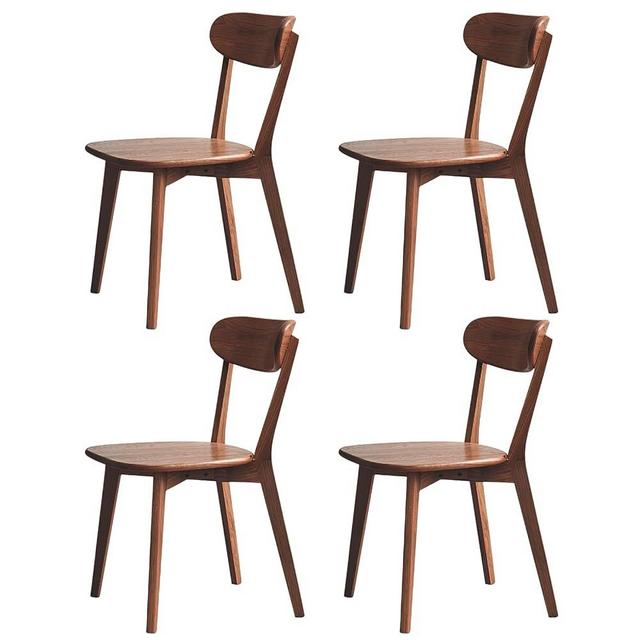 Grewood 100% Solid Oak Wood Dining Chairs Set of 4,Mid Century Modern Dining Chairs with Wide Rounded Backrest,Chairs for Dining Room,Kitchen Chairs,Walnut Color