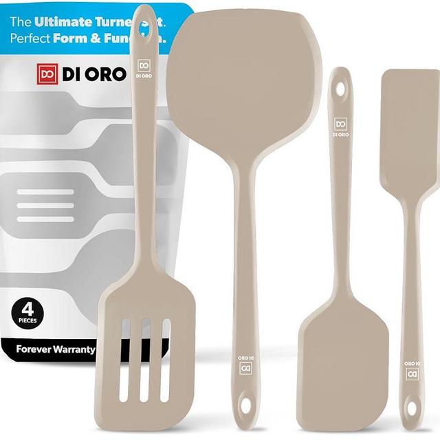 New DI ORO Silicone Turner Spatula Set - Kitchen Spatulas for Nonstick Cookware - Cooking Utensils for Flipping Eggs & Pancakes - 600°F Heat-Resistant BPA Free Turners - Dishwasher Safe (4pc, Clay)