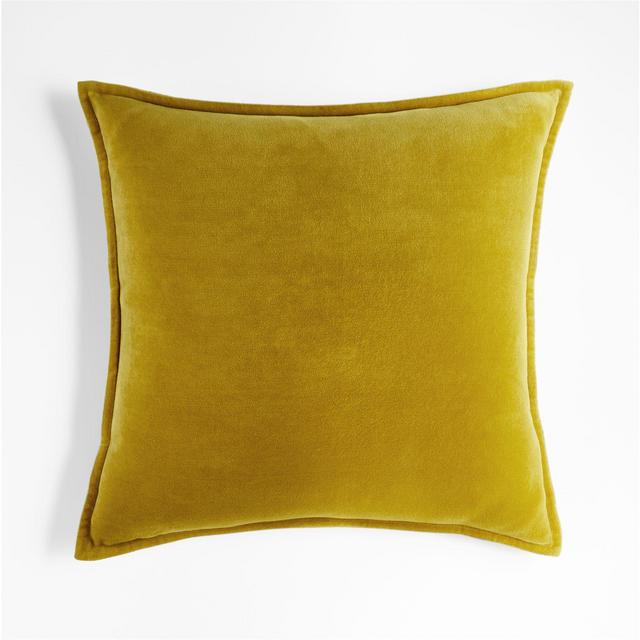 Ochre 20" Washed Cotton Velvet Pillow Cover with Down-Alternative Insert