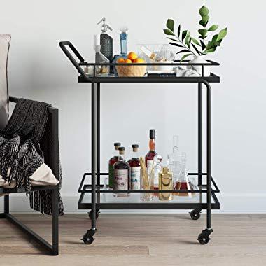 Nathan James 45102 Sally Rolling Bar or Cart for Tea or Cocktail, 2-Tiered Glass and Metal, Black