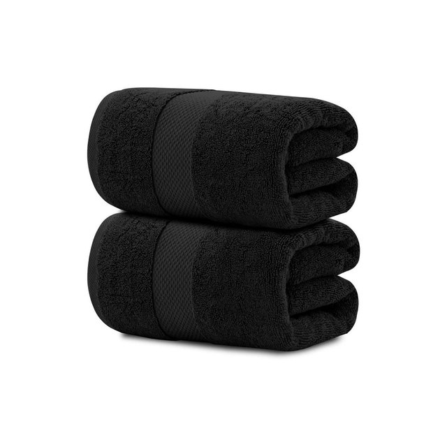 White Classic Luxury 100% Huge Cotton Bath Sheets Set of 2 - 35x70" Black