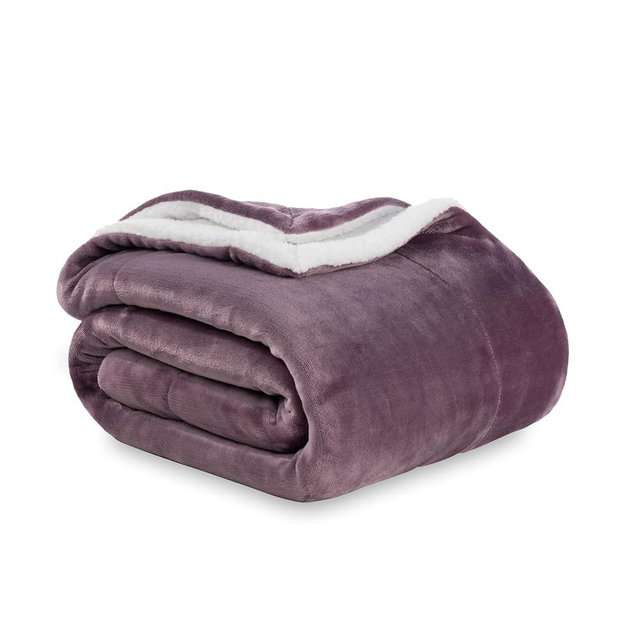 Berkshire Blanket-Sherpa Fleece Blanket, Warm and Soft Loftmink Reversible Blanket for Bed, Sofa and Travel, Plum Smoke, 90 in x 108 in