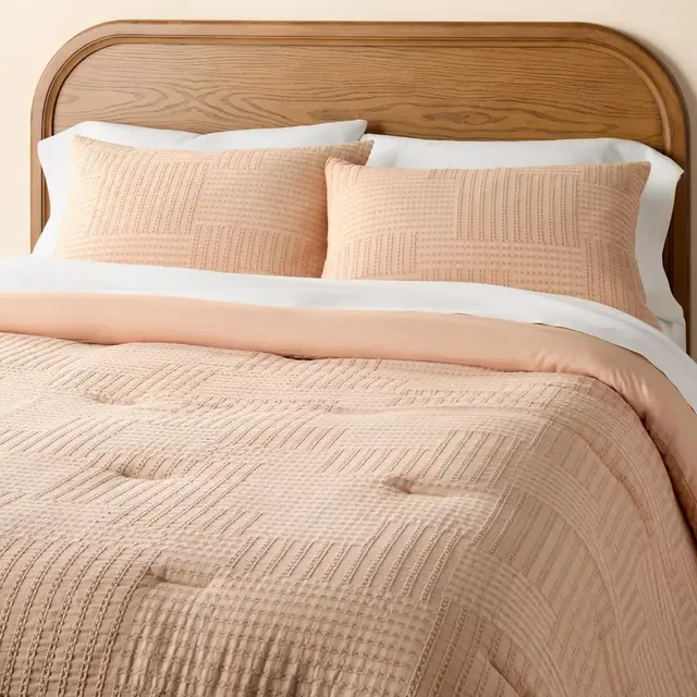 3pc Full/Queen Woven Textured Squares Comforter Bedding Set Blush - Hearth & Hand™ with Magnolia