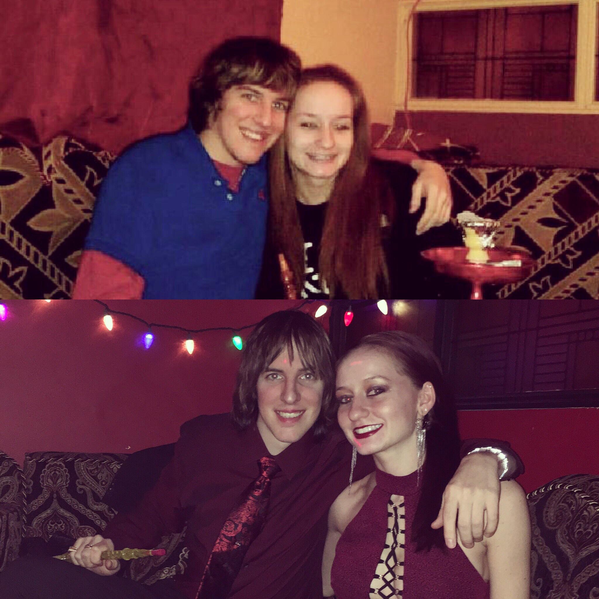 Our First date on Valentine's day 2012 on top. Our 5 year anniversary at same place Valentine's day 2017