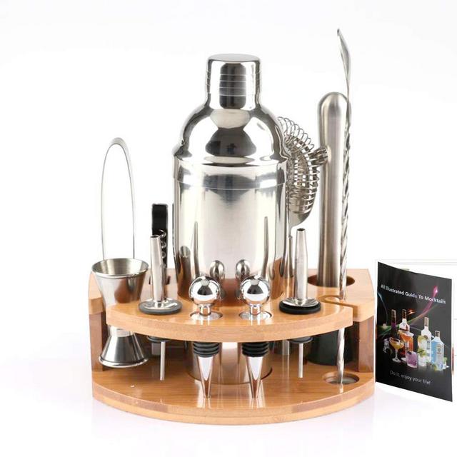 ADTZYLD Cocktail Shaker Set Bartender Kit,Bar Set with Bamboo Stand 12 Piece Bartending Tools 25 oz Professional Stainless Steel Martini Shaker with Cocktail Recipes Booklet